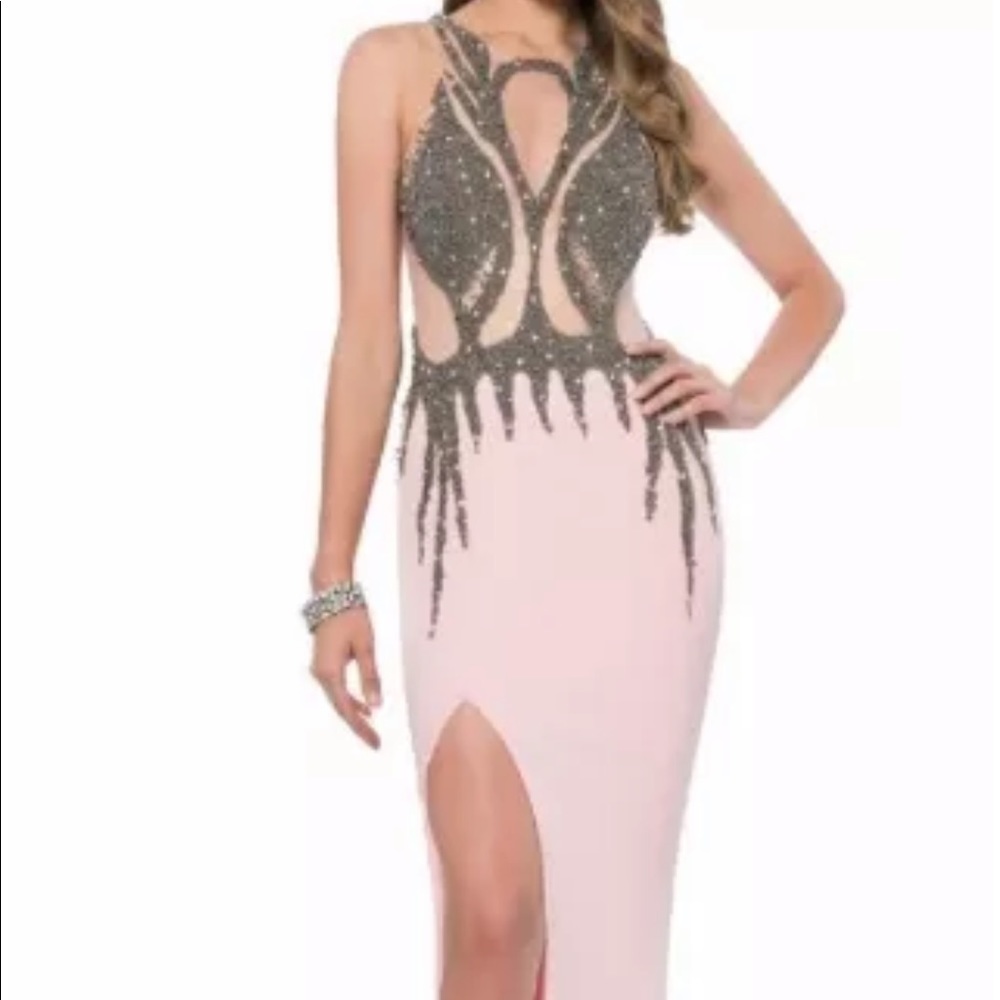 Light pink, floor length Terani Couture prom dress